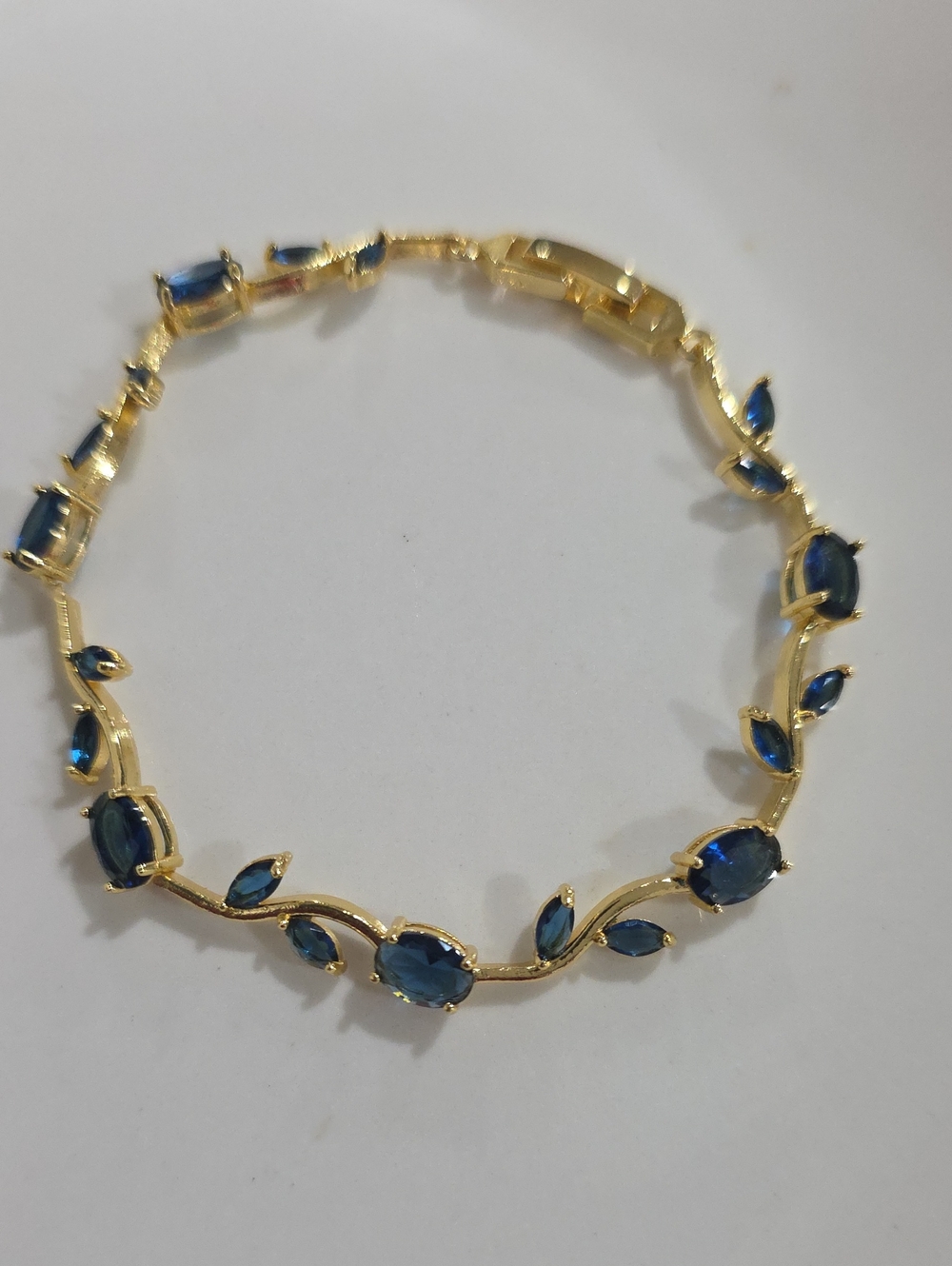 18k Gold-Plated Waterproof Blue Sapphire Leaf Link Bracelet - Women Jewelry